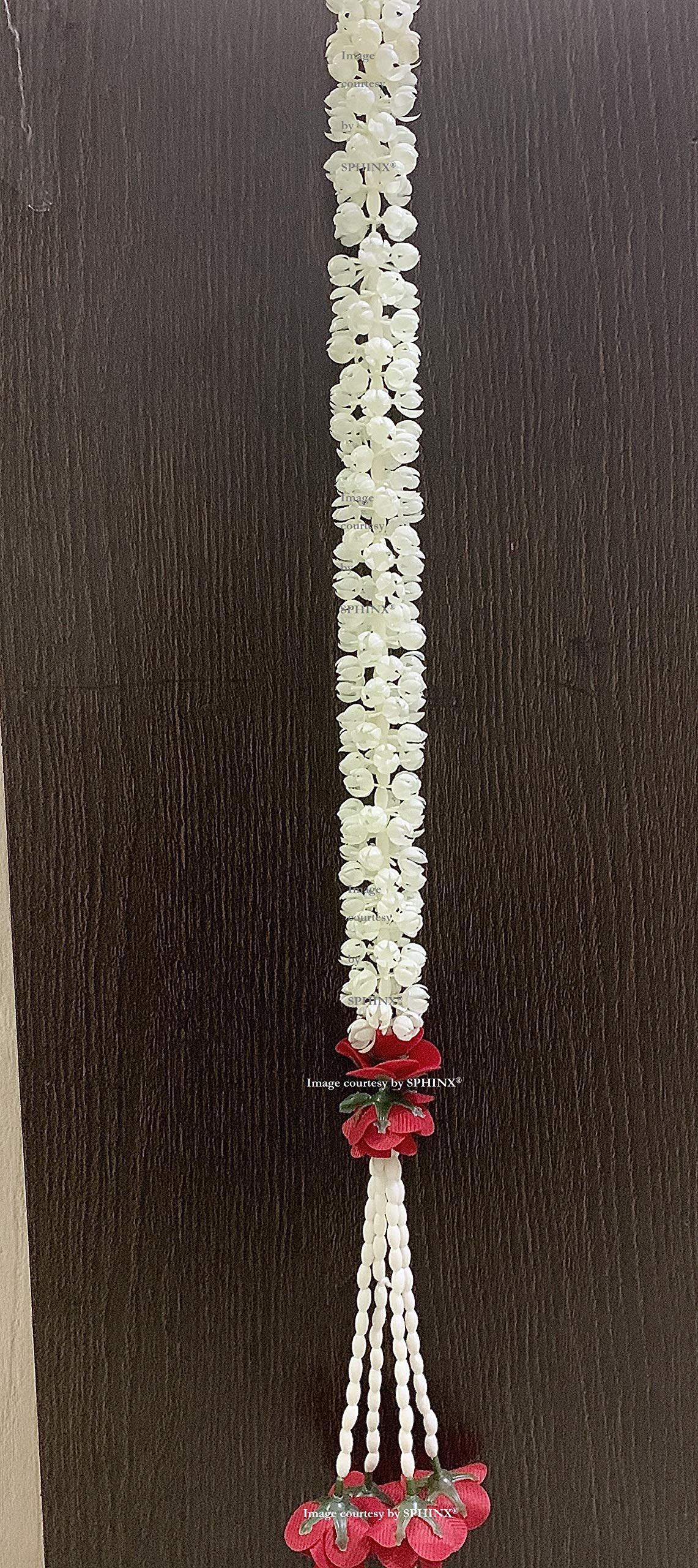 Sphinx Artificial Jasmine Buds (Mogra)& Clustered Rose Strings for Festive Pooja Wedding Housewarming Decorations Approx 2.5 ft - Number of Strings- (Red, 6)