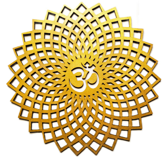 My Dream Carts Golden Om 20x20cm Round Decorative Wall Art Mdf Wooden Om Chakra For Temple, Living Room, Bedroom, Office, Hotel, Home Decor Items, Gift Item, Mandala Wall Hanging For House Decoration